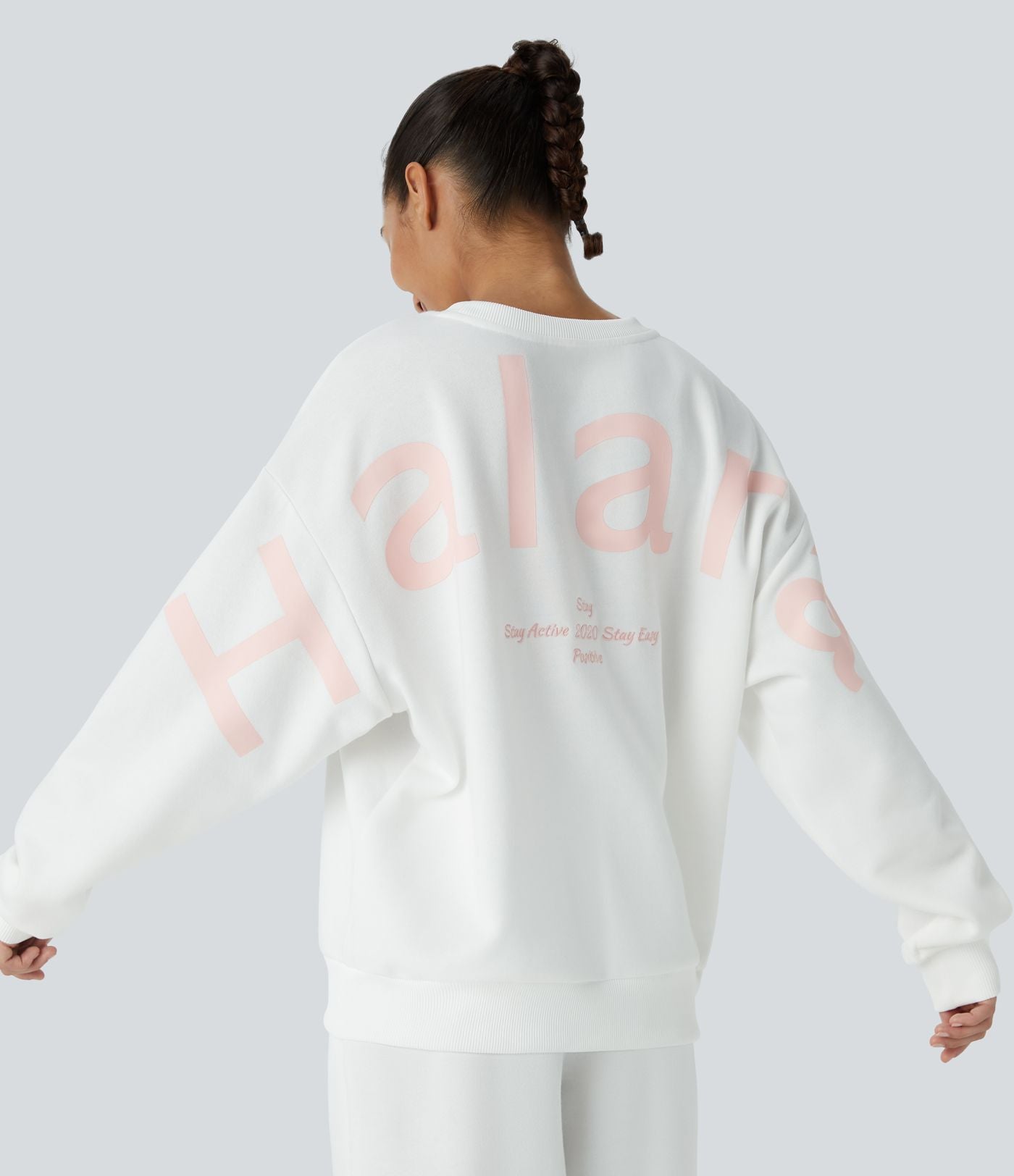 Sweat-shirt décontracté Halara oversize en polaire avec lettrage brodé et bords côtelés contrastés