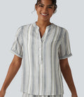 Blouse décontractée col V manches courtes à rayures