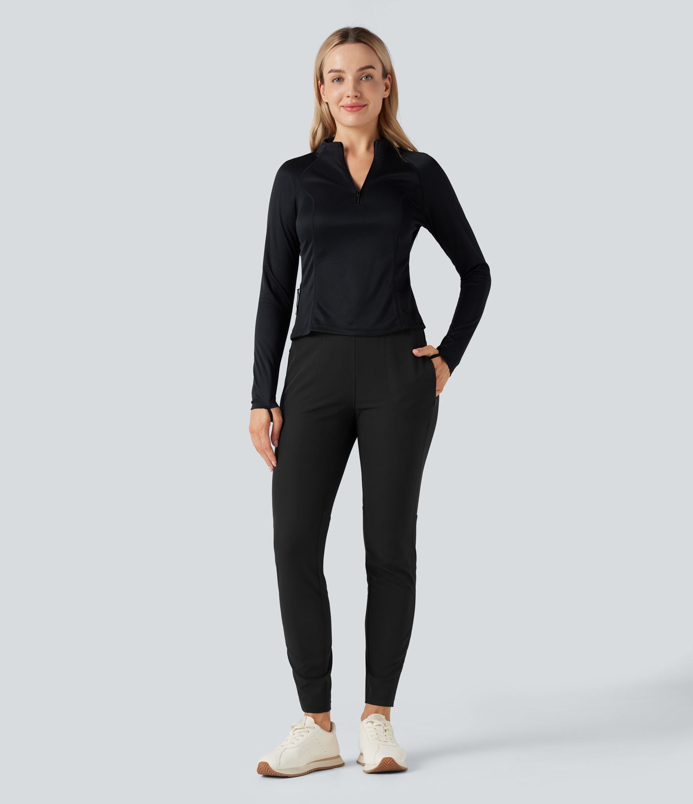 Pantalon de randonnée déperlant taille mi-haute avec poches zippées