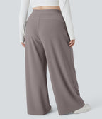 Pantalon de travail grande taille Halara Flex™ à taille haute sculptante et amincissante, poches latérales, jambes larges et tissu micro-gaufré