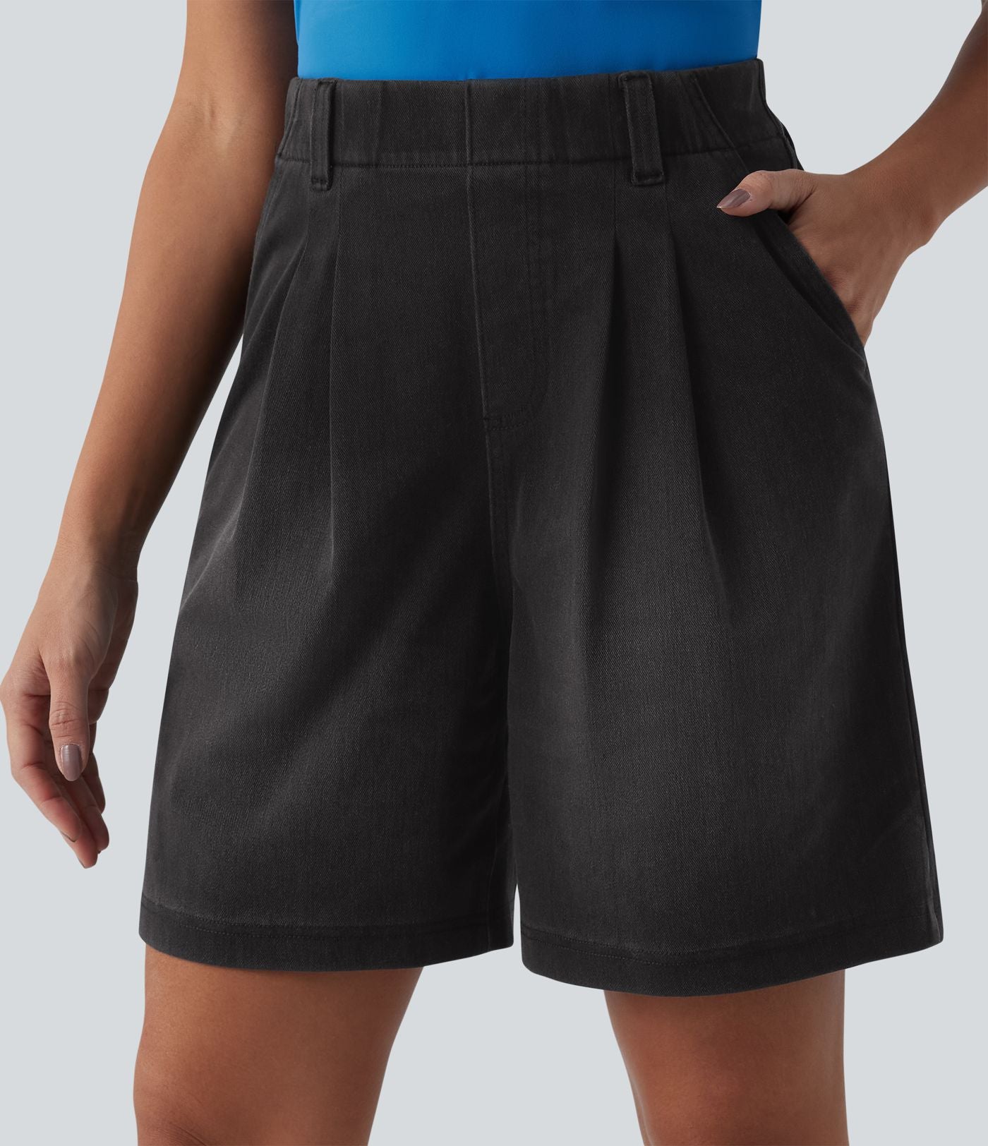 Halara Flex™ Short ample plissé en denim taille haute avec poches