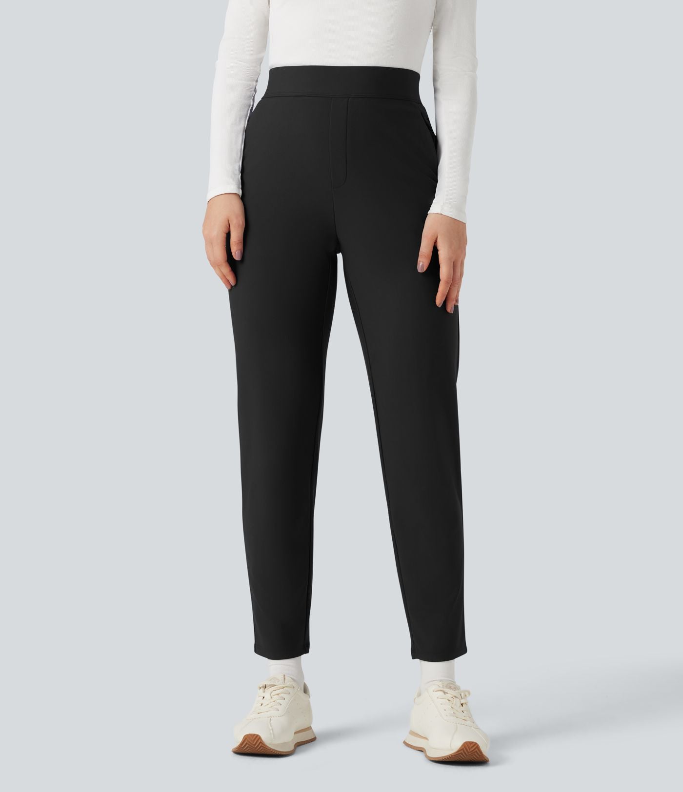 Pantalon de sport fuselé thermique en polaire, taille haute, avec poches