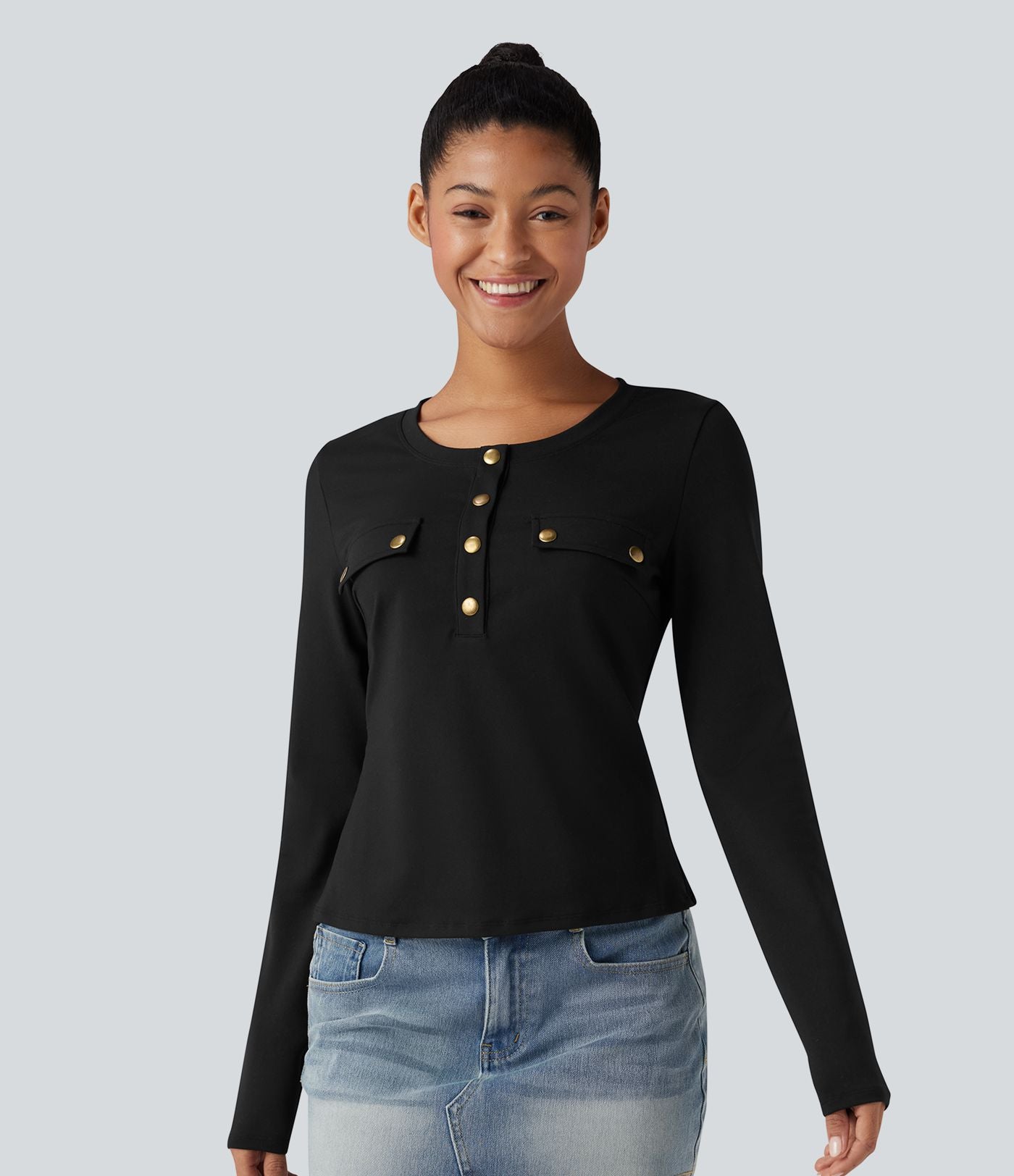 Haut col henley manches longues