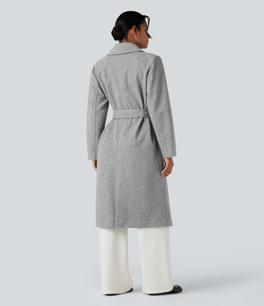 Manteau polaire long ceinturé manches longues avec poches