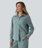 Chemise manches longues aspect lin avec poche