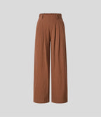 Pantalon Fluide Large Taille Haute Poches Latérales Palazzo Solide Casual Linen-Feel