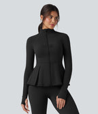 Veste de yoga ajustée SoftlyZero™ Plush col montant à trous pouces froncée ourlet plissé