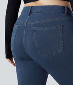 Halara Flex™ Mid Rise Button Pockets Stretchy Knit Casual Slight Flare Plus Size Jeans