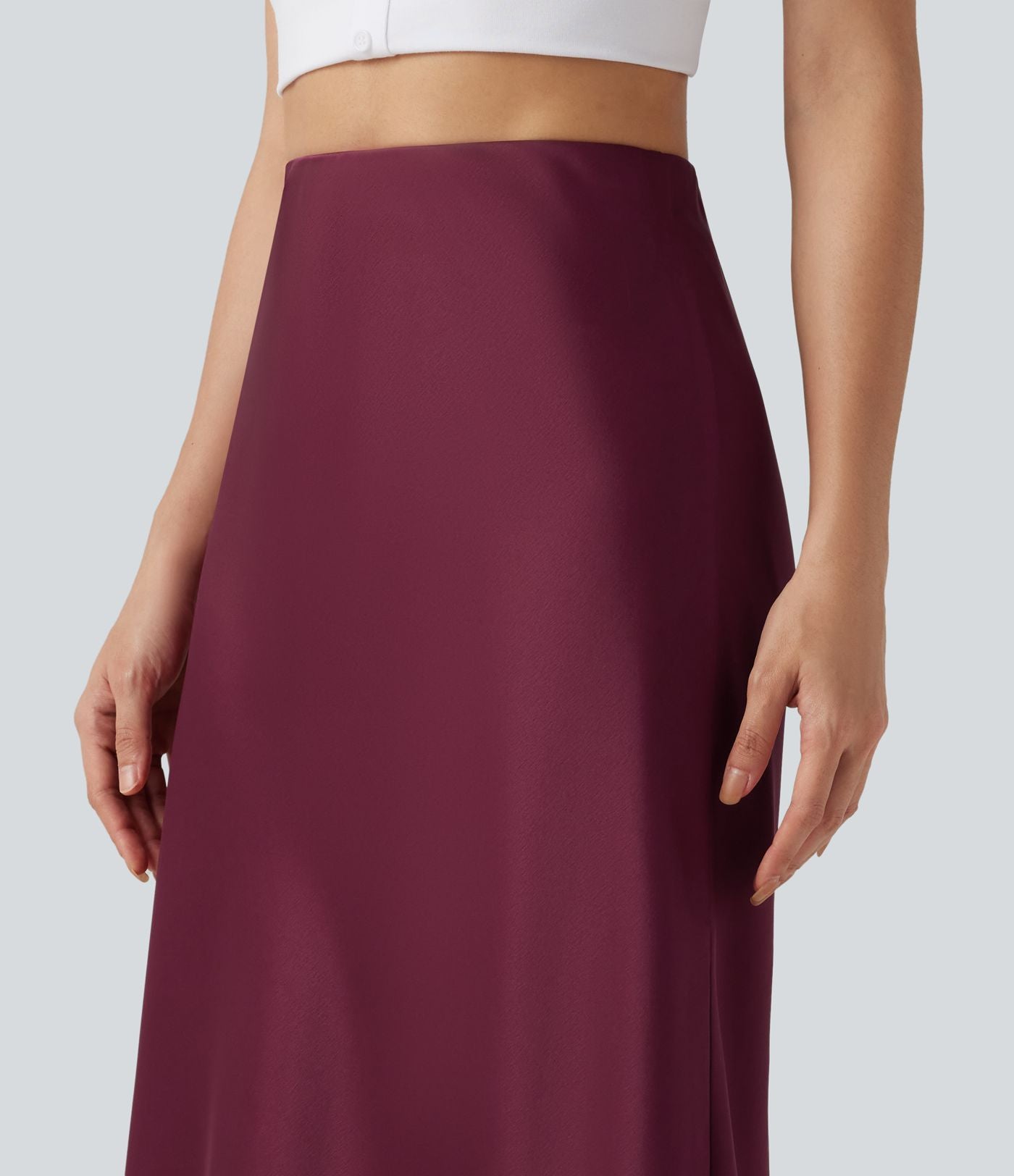 Jupe midi trapèze décontractée en satin et dentelle contrastée, taille haute