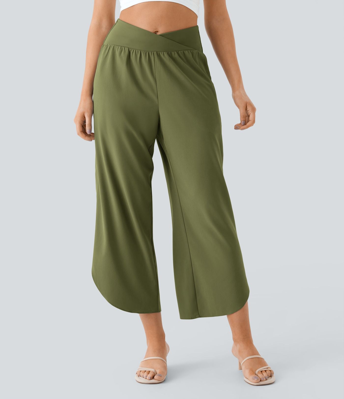 Breezeful™ Pantalon Fluide Vacances Séchage Rapide Taille Haute Croisée Poches Latérales Plissées Fente