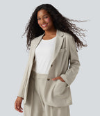 Blazer de travail anti-froissement aspect lin col cranté manches longues avec poches