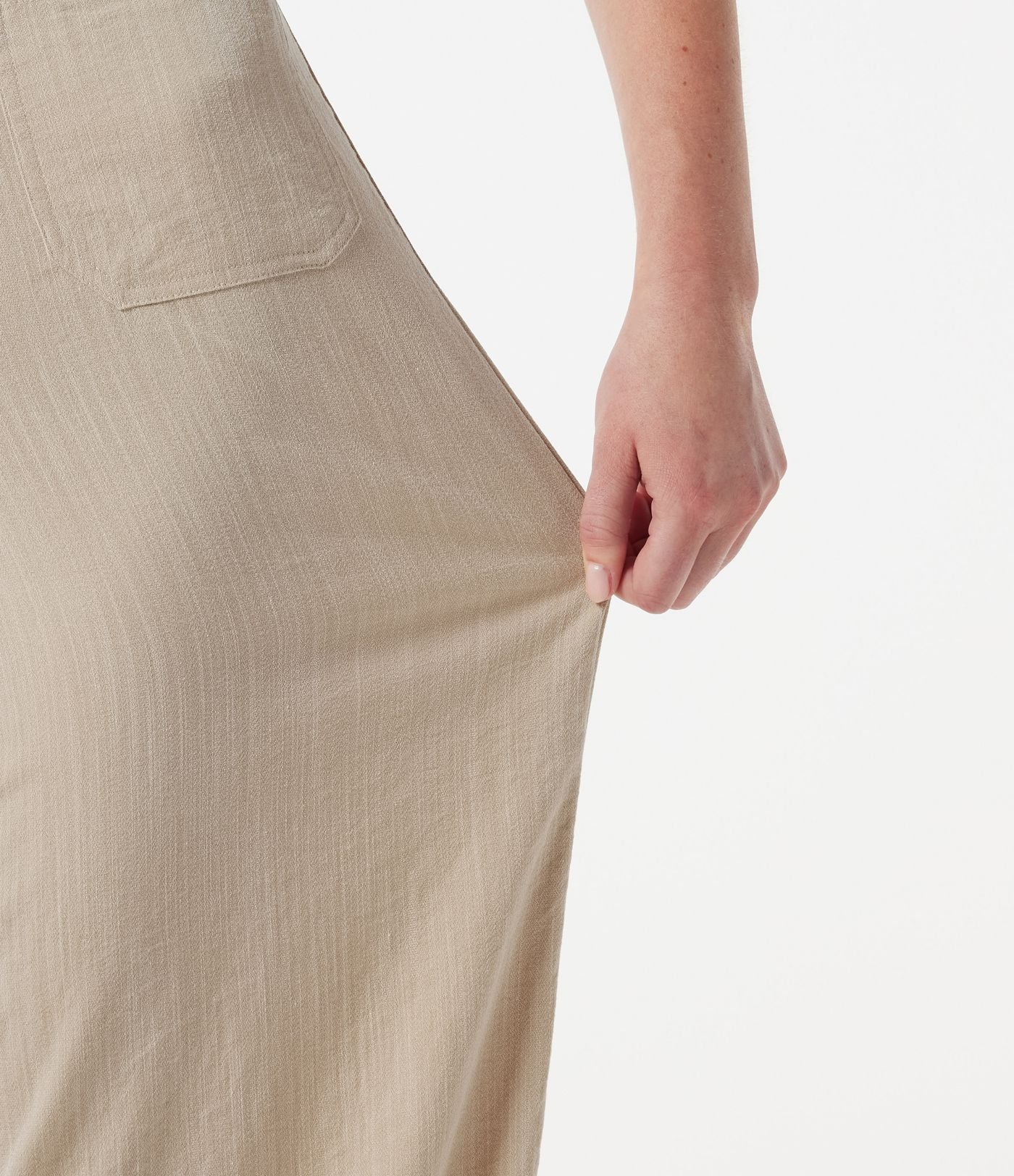 Pantalon large casual taille haute toucher lin avec poches