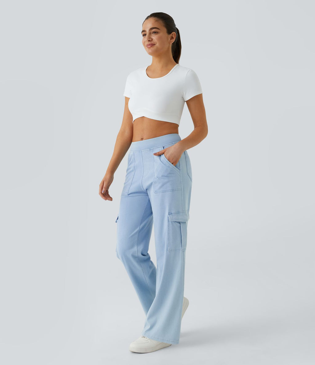 Halara Flex™ Taille Mi-Haute Multiples Poches Jambe Droite Jean Cargo Décontracté Extensible