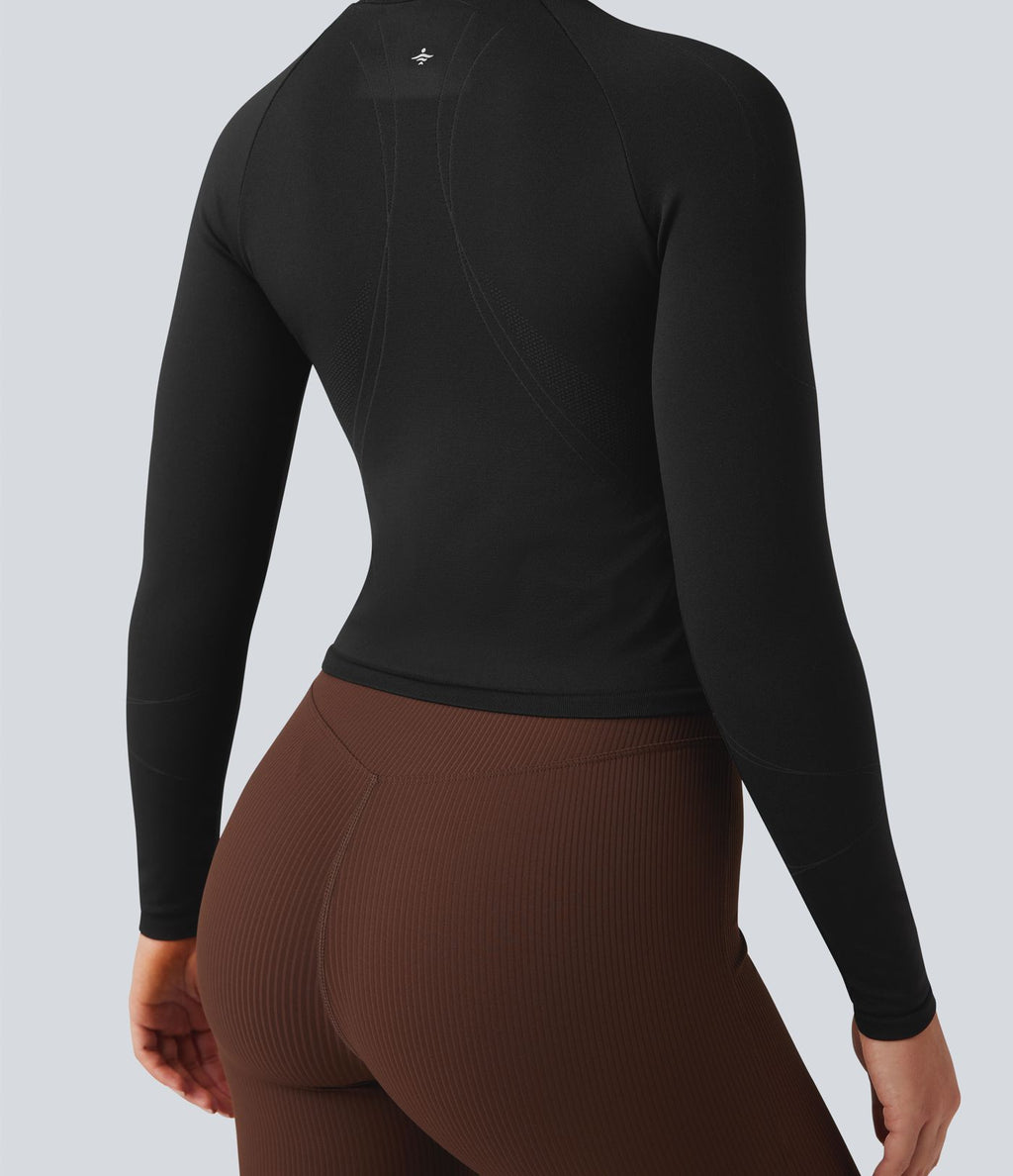 Haut de sport col rond à manches longues sans couture Seamless Flow