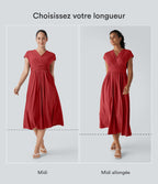 Robe midi Breezeful™ col V manches courtes à liens dans le dos séchage rapide avec poches latérales