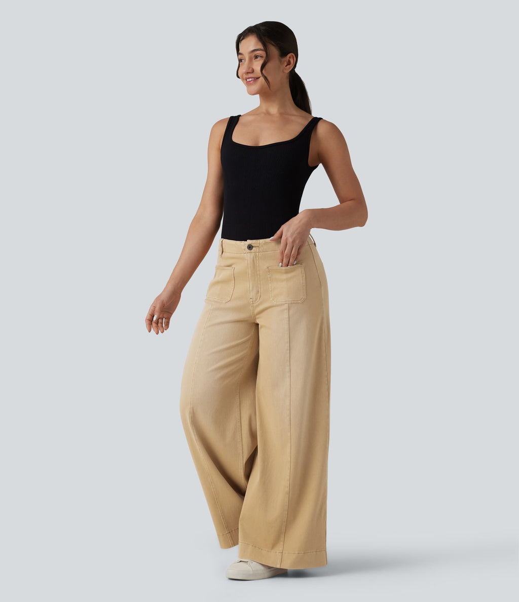 Jean large Halara Flex™ décontracté coloré, taille haute, avec poches