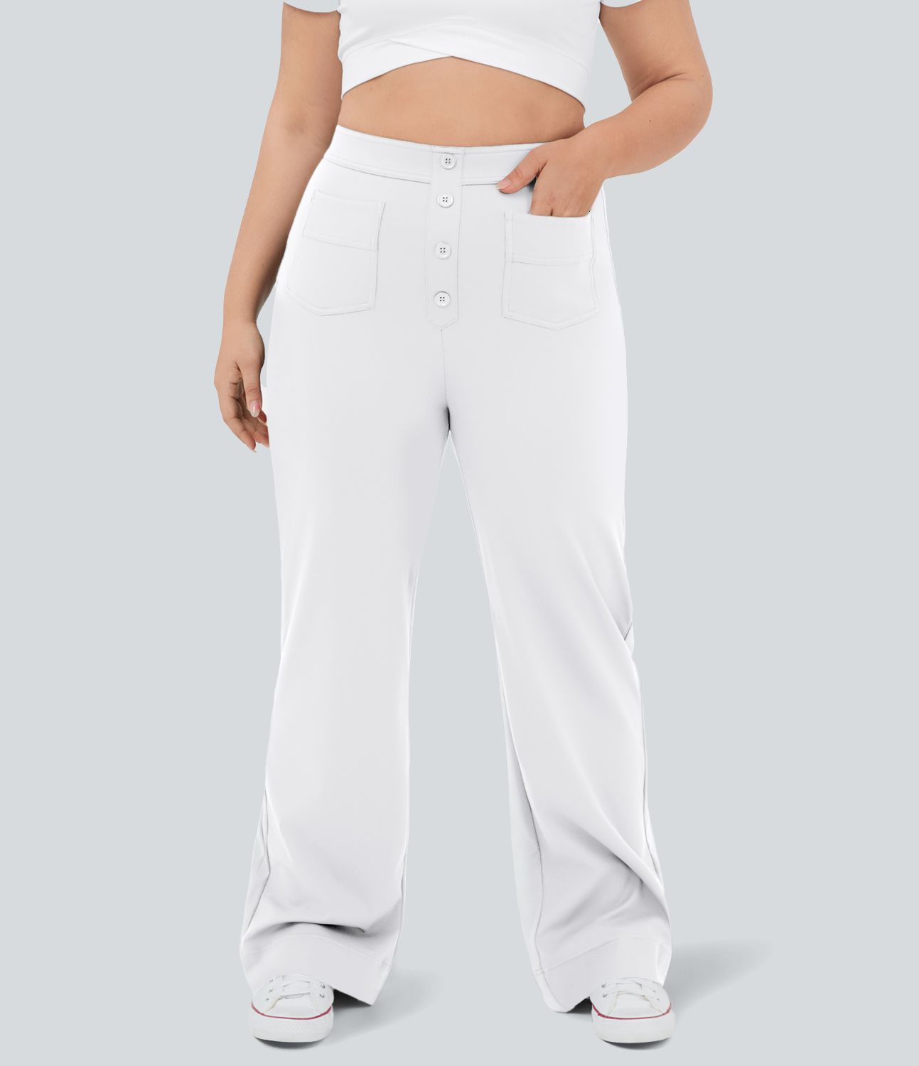 Pantalon coupe droite grande taille taille haute DayStretch avec poches