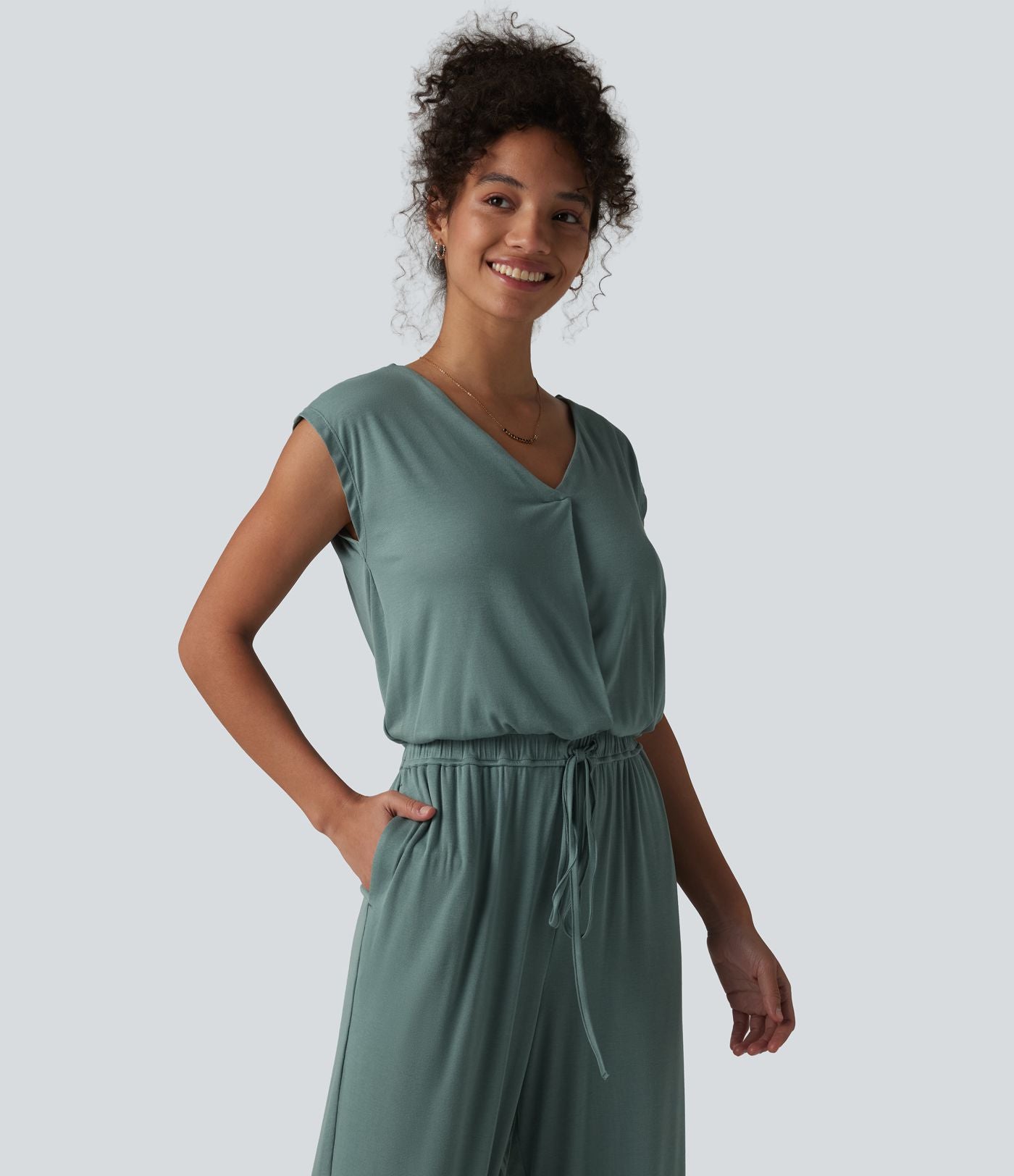 Combinaison casual sans manches col V cordon de serrage avec poches - Easy Peasy