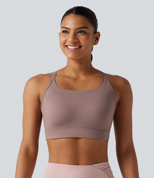 Brassière de sport d'entraînement maintien moyen col U dos nu avec boucle ajustable et [coque moulée 3D]