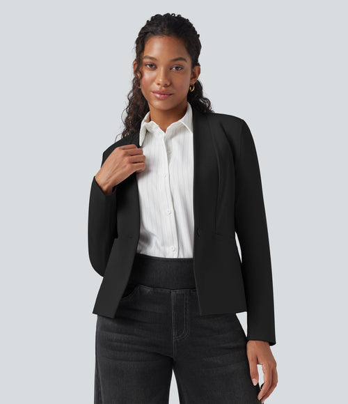 Blazer tailleur ajusté en sergé manches longues avec poches