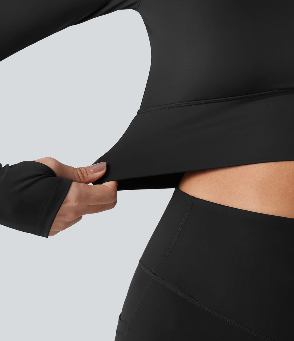 Haut de sport dos nu à manches longues avec passe-pouces, à effet frais InstantCool, séchage rapide, protection UPF50+ pour le yoga