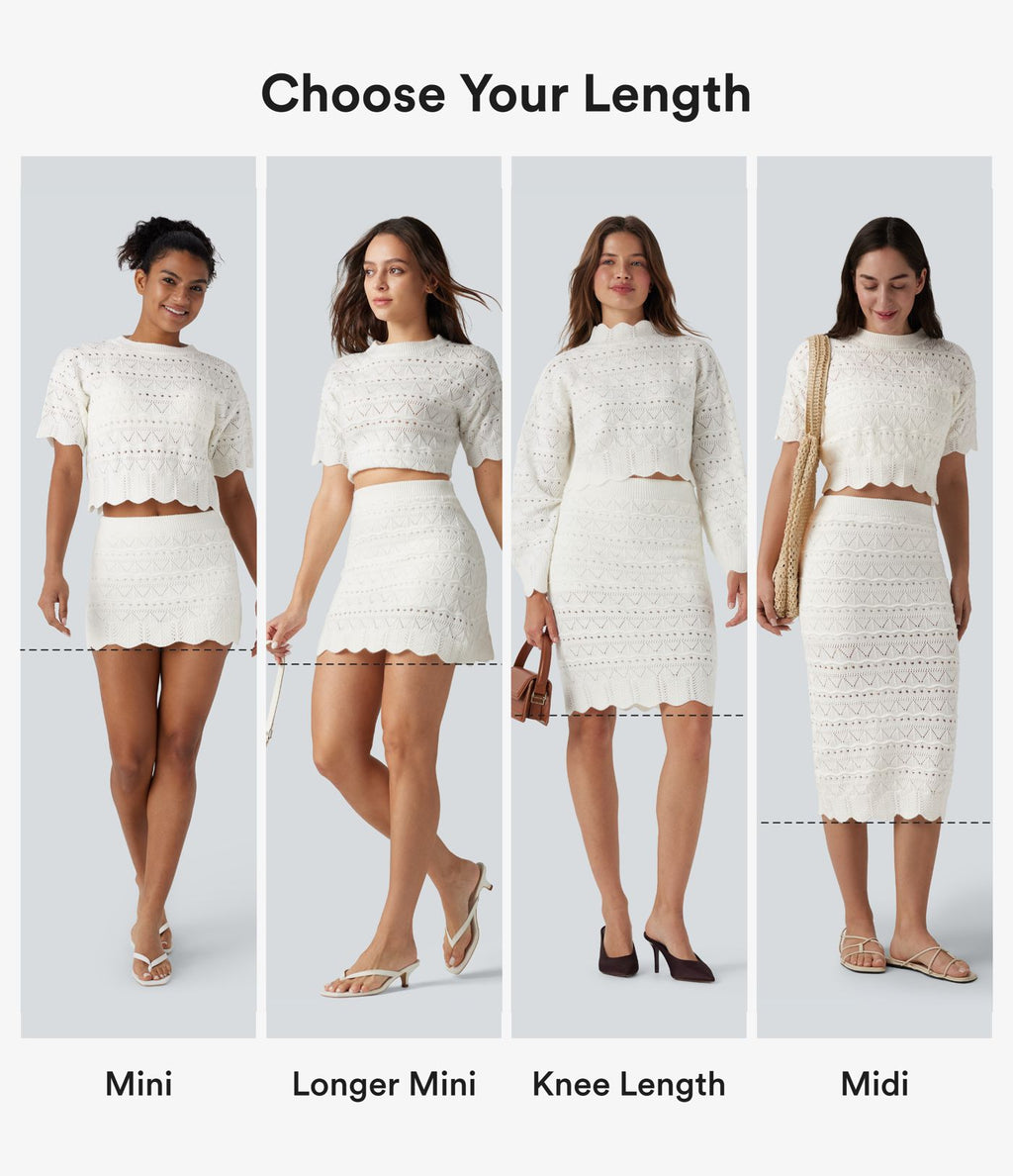 Jupe-short courte en maille ajourée taille haute avec poches latérales