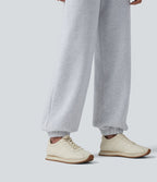 Jogging molleton taille haute repliable avec cordon de serrage et poches