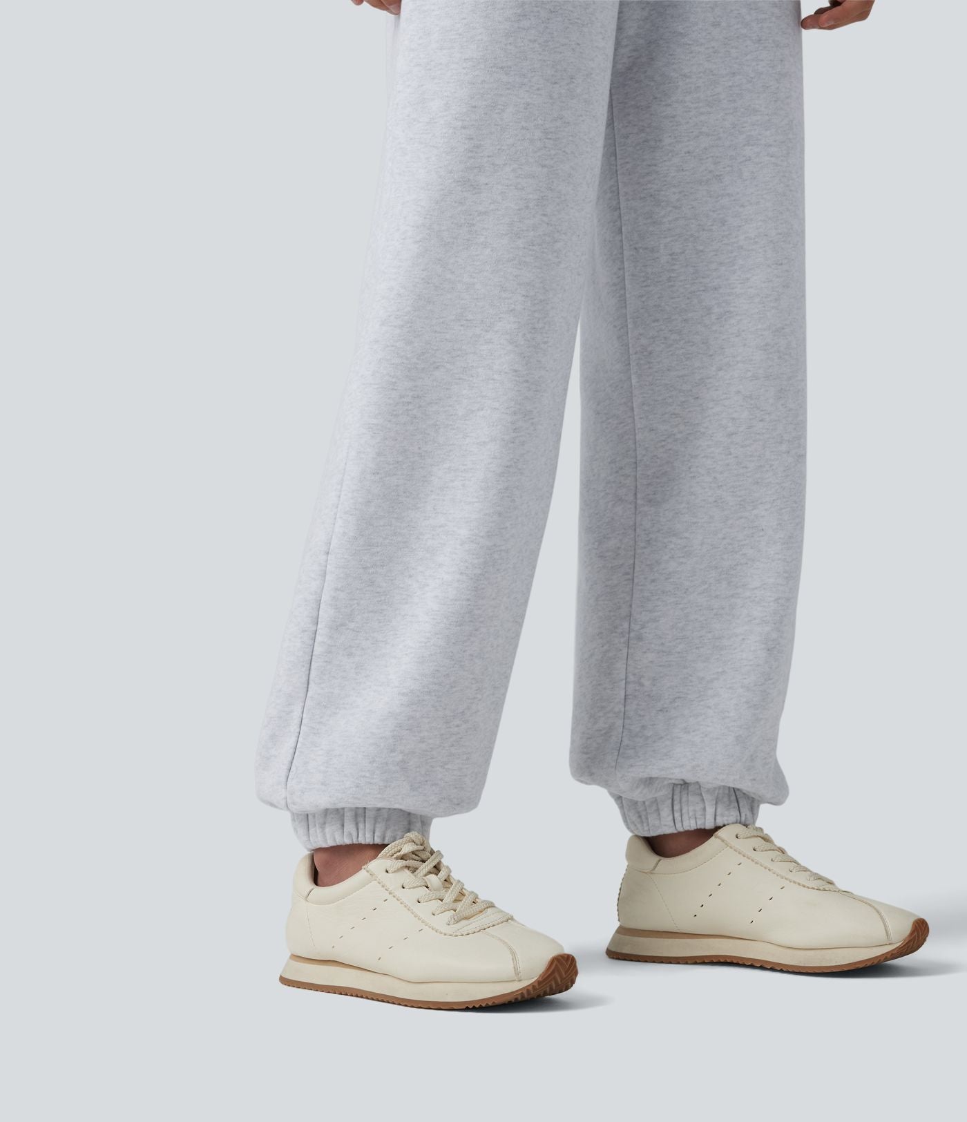 Jogging molleton taille haute repliable avec cordon de serrage et poches