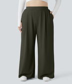 Pantalon de travail grande taille Halara Flex™ à taille haute sculptante et amincissante, poches latérales, jambes larges et tissu micro-gaufré