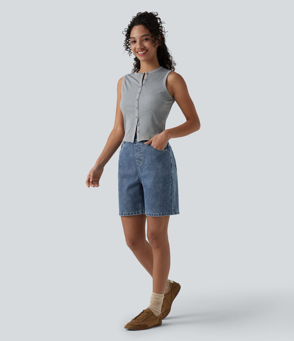 Short en jean Halara Flex™ taille haute décontracté 17,5 cm avec poches