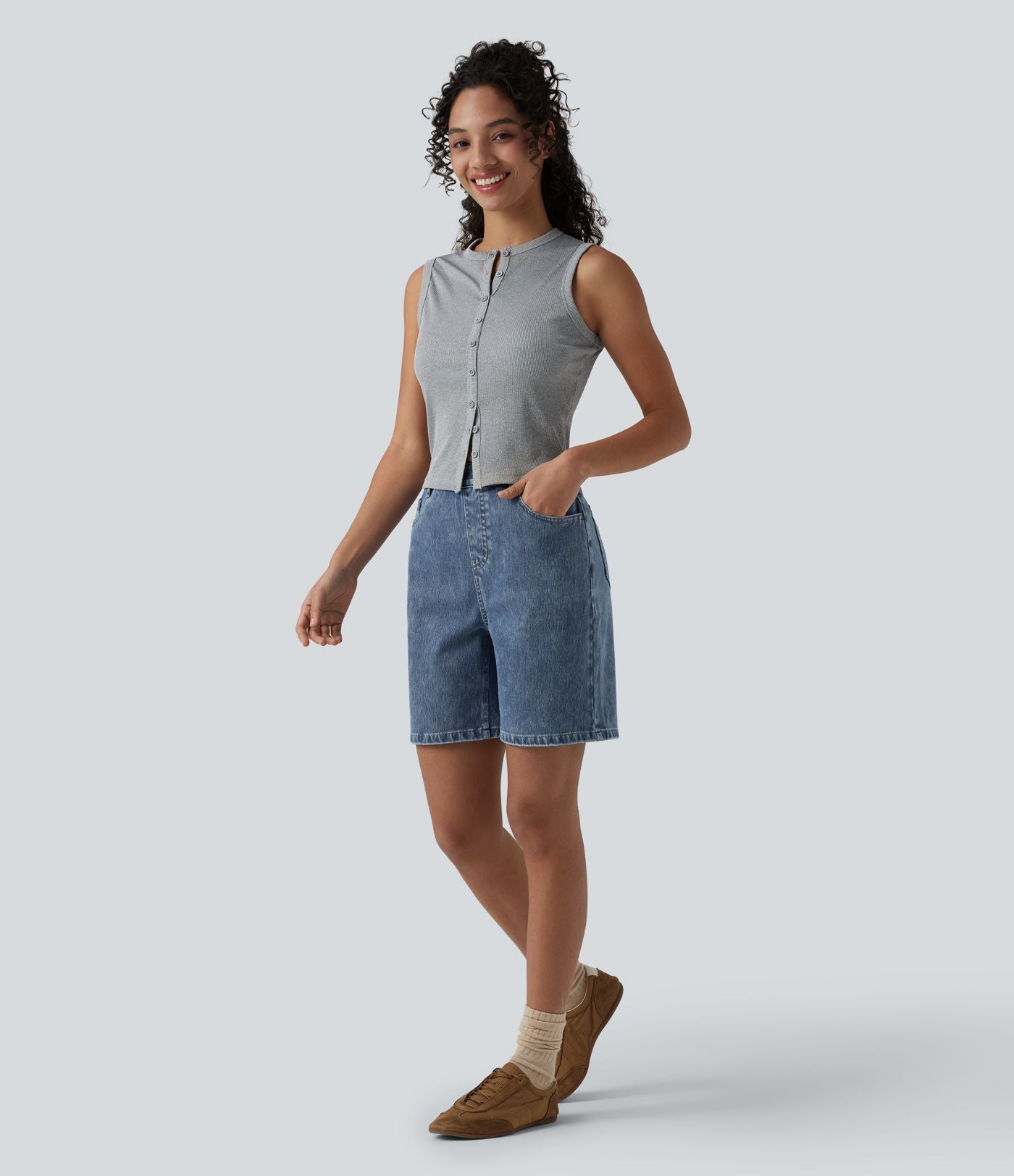 Short en jean Halara Flex™ taille haute décontracté 17,5 cm avec poches