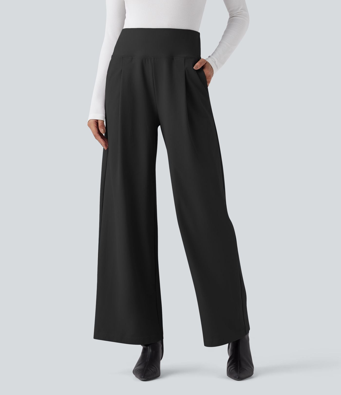 Pantalon tailleur ample taille haute en sergé Halara Flex™ avec poches