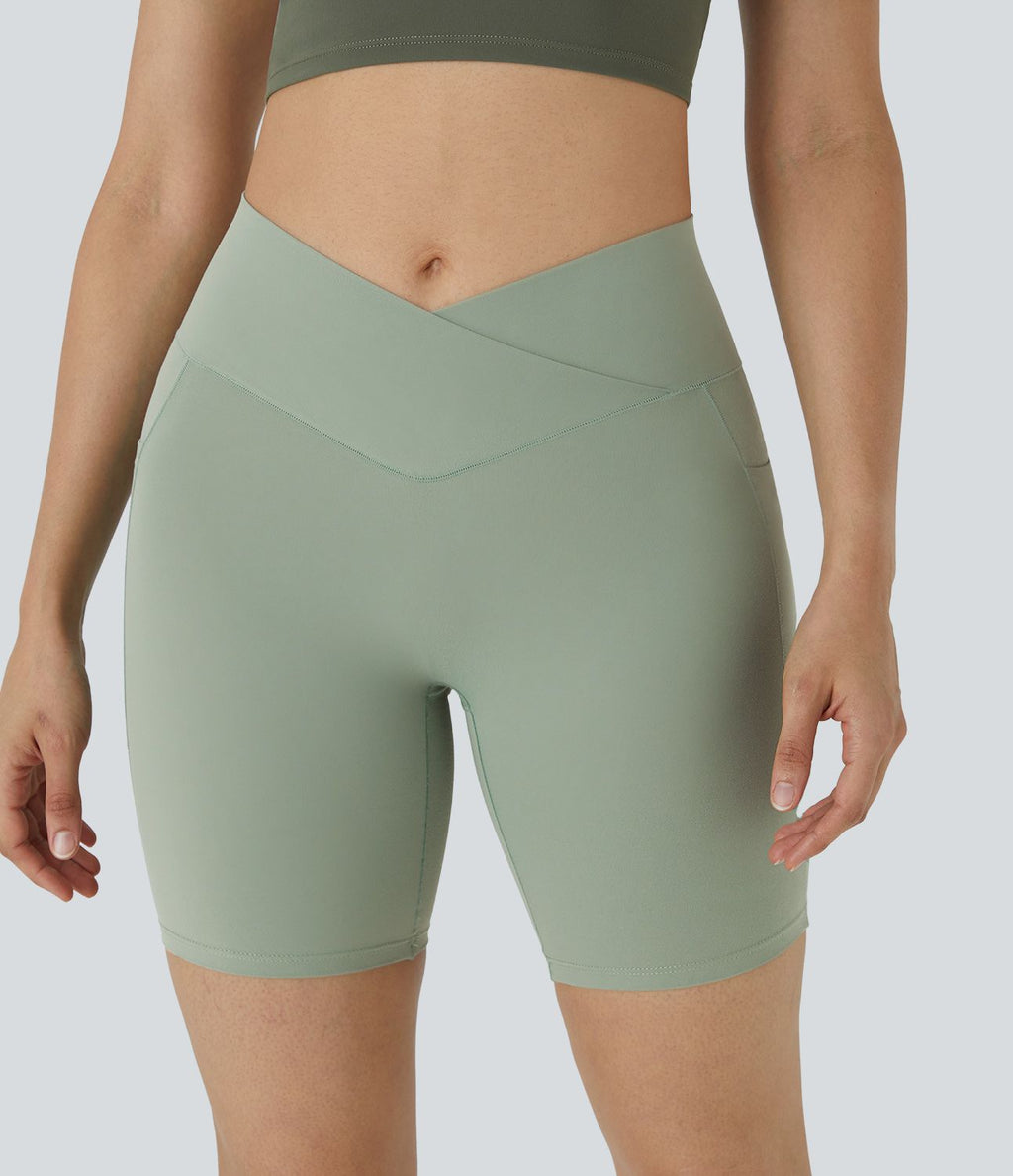 Softlyzero™ Short 17,5cm Yoga Taille Haute Crossover avec Poches Latérales