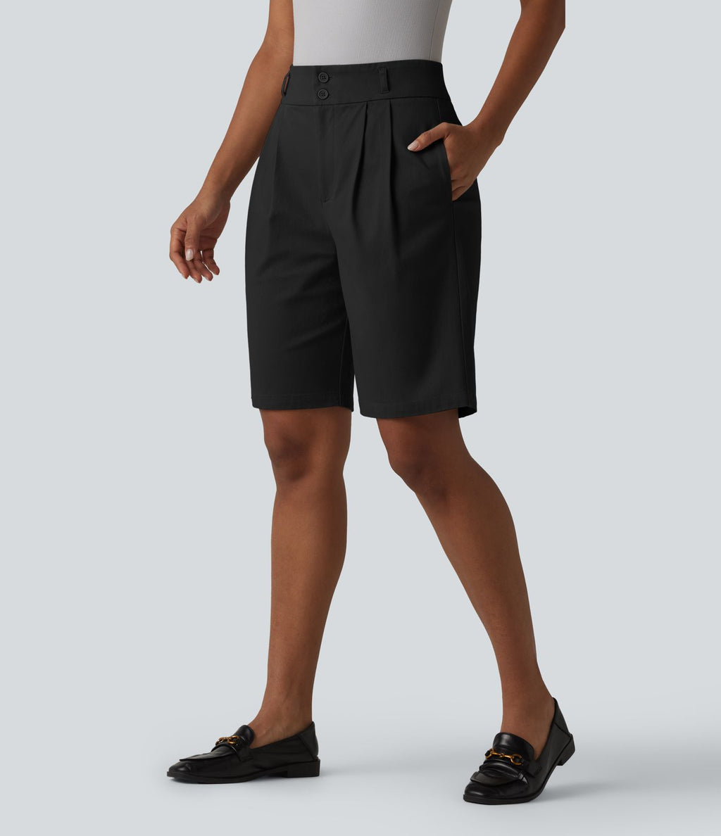 Short tailleur chino droit en coton taille haute à poches