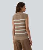 Pull décontracté sans manches demi-zip à rayures