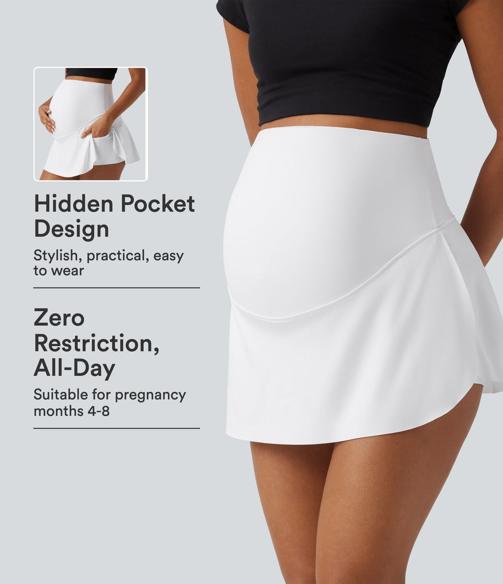 Jupe de tennis mini de grossesse 2-en-1 taille très haute en SoftlyZero™ Airy à effet frais InstantCool avec poches, protection solaire UPF50+
