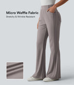 Pantalon décontracté bootcut taille haute en tissu micro-gaufré avec poches