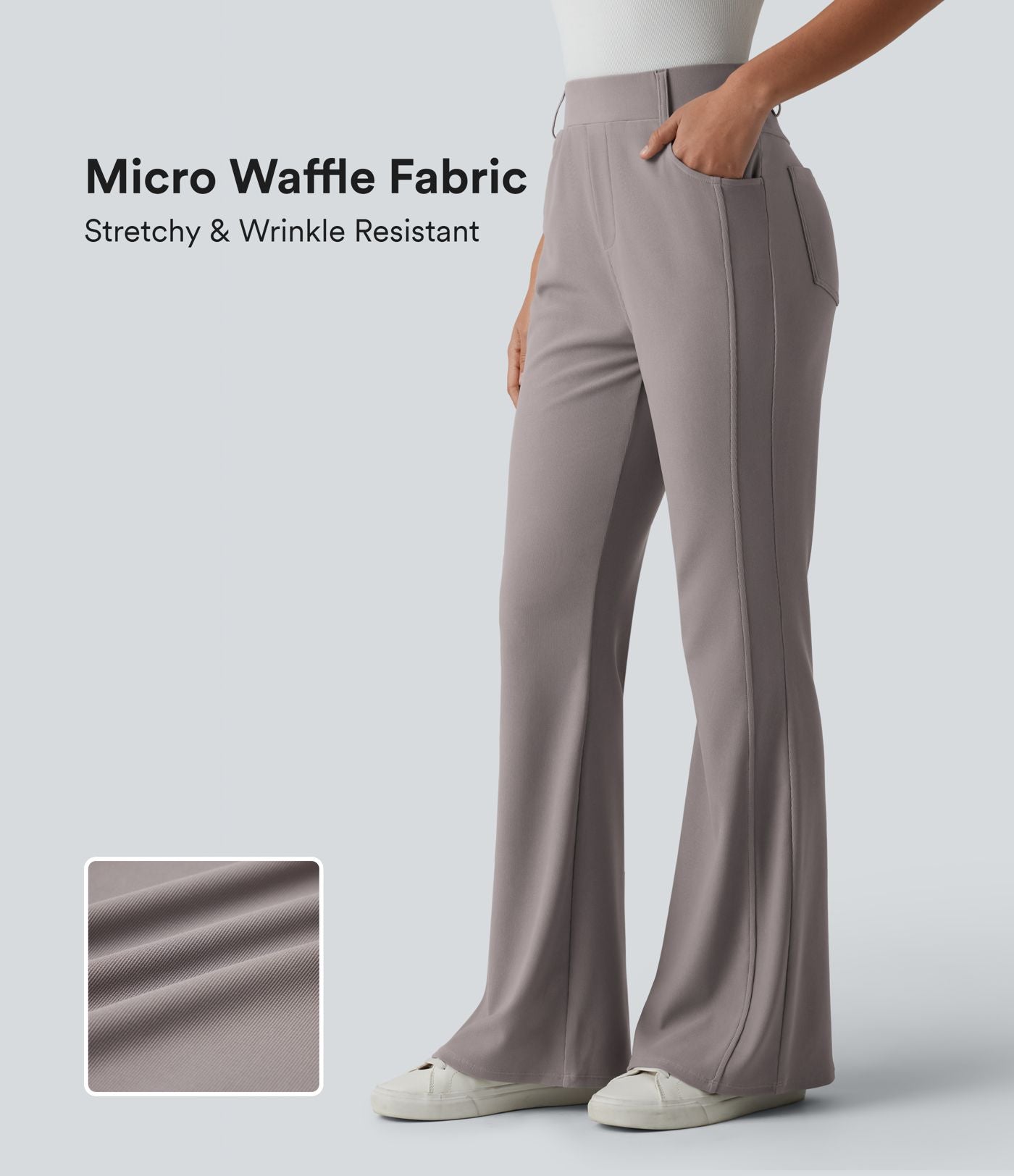 Pantalon décontracté bootcut taille haute en tissu micro-gaufré avec poches