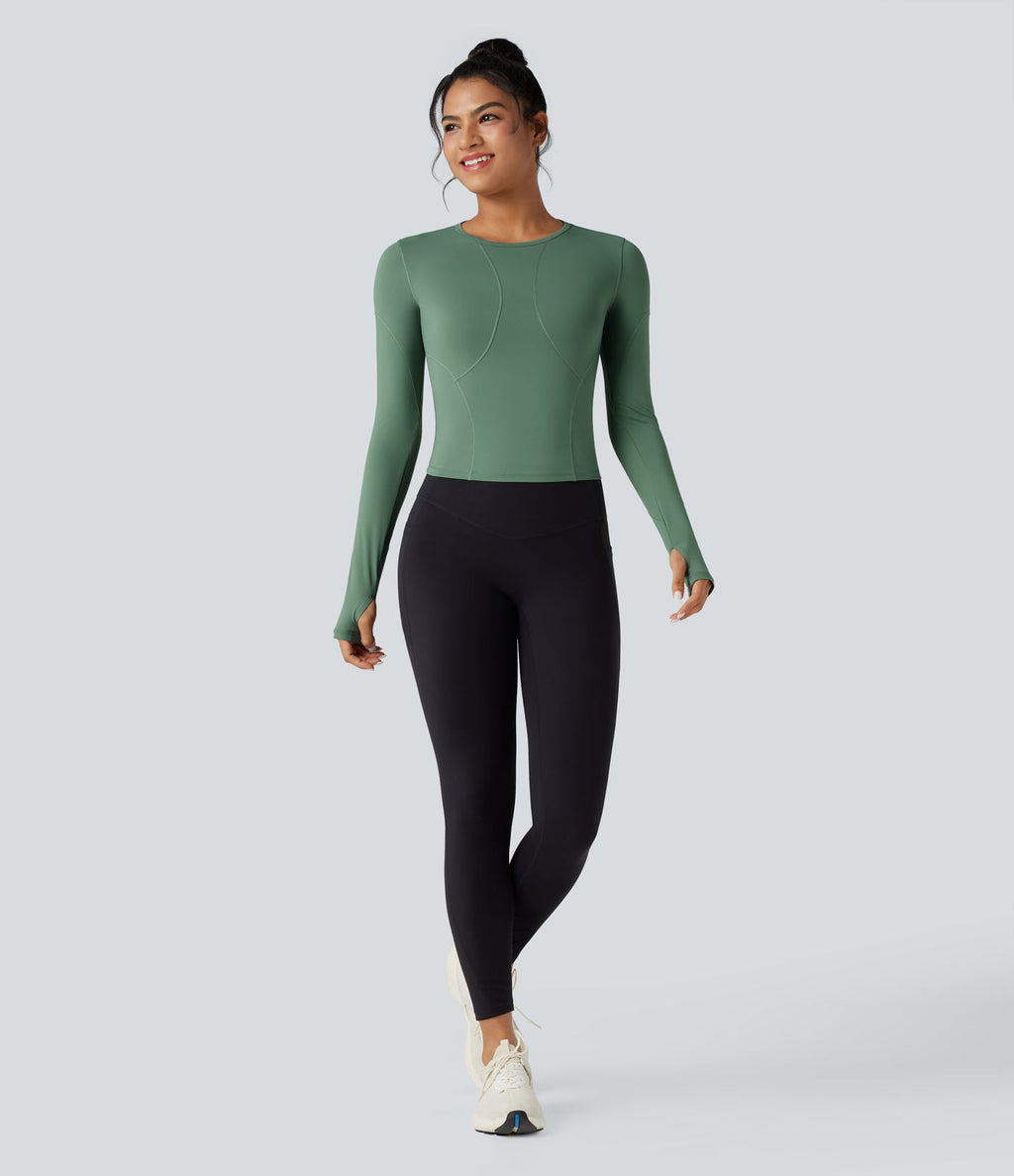 Top de sport yoga col rond manches longues avec trous pouces