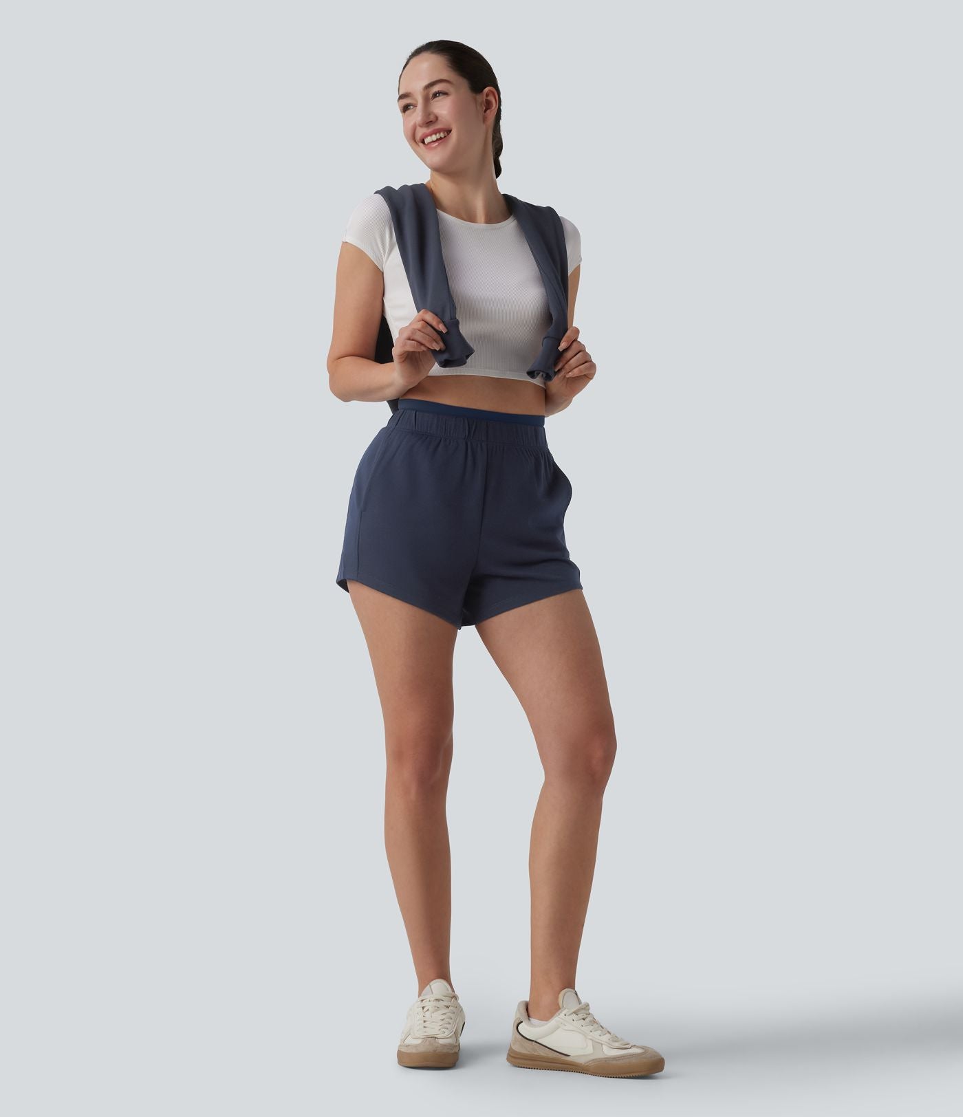Short sweat décontracté 2 en 1 taille haute 10 cm avec poches