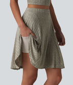 Jupe mini évasée casual 2 en 1 en maille côtelée taille haute avec poches