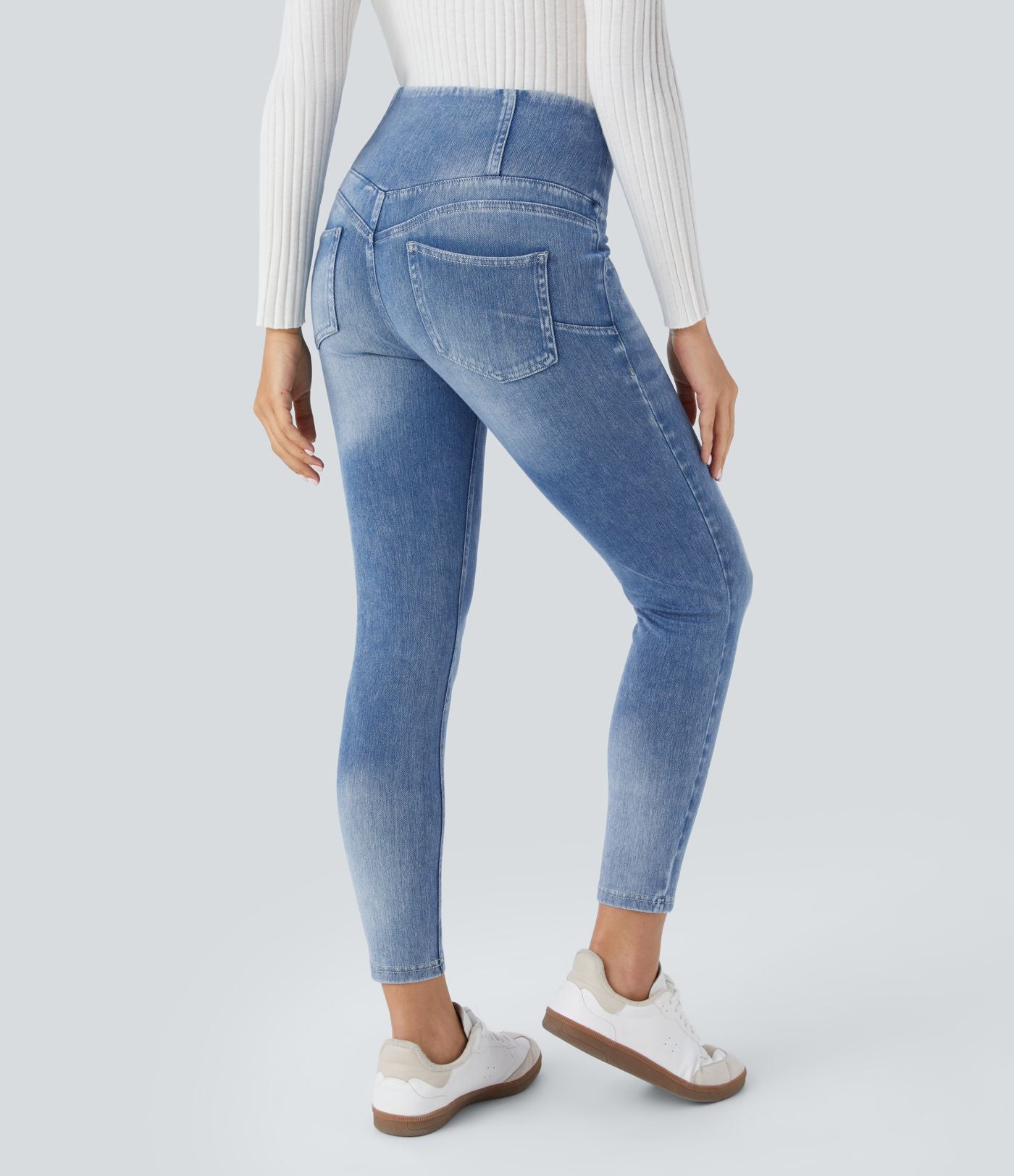 Legging 7/8 décontracté taille haute effet denim avec poches