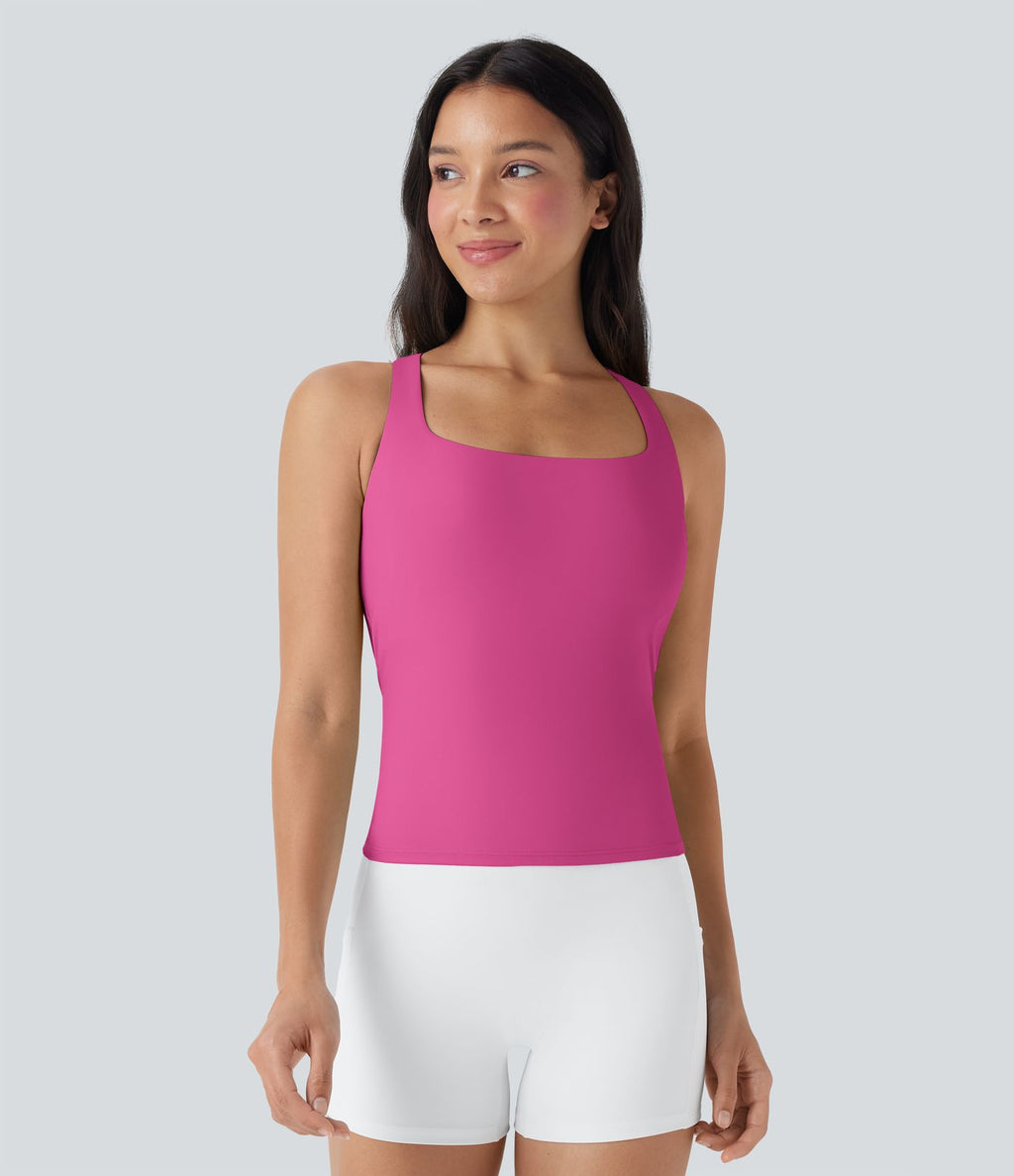 Débardeur de course crop top dos nu col carré bretelles croisées Softlyzero™ Airy Cool Touch - longueur rallongée - UPF50+