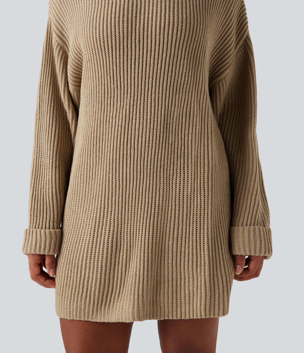Robe pull courte tailleur col montant manches longues