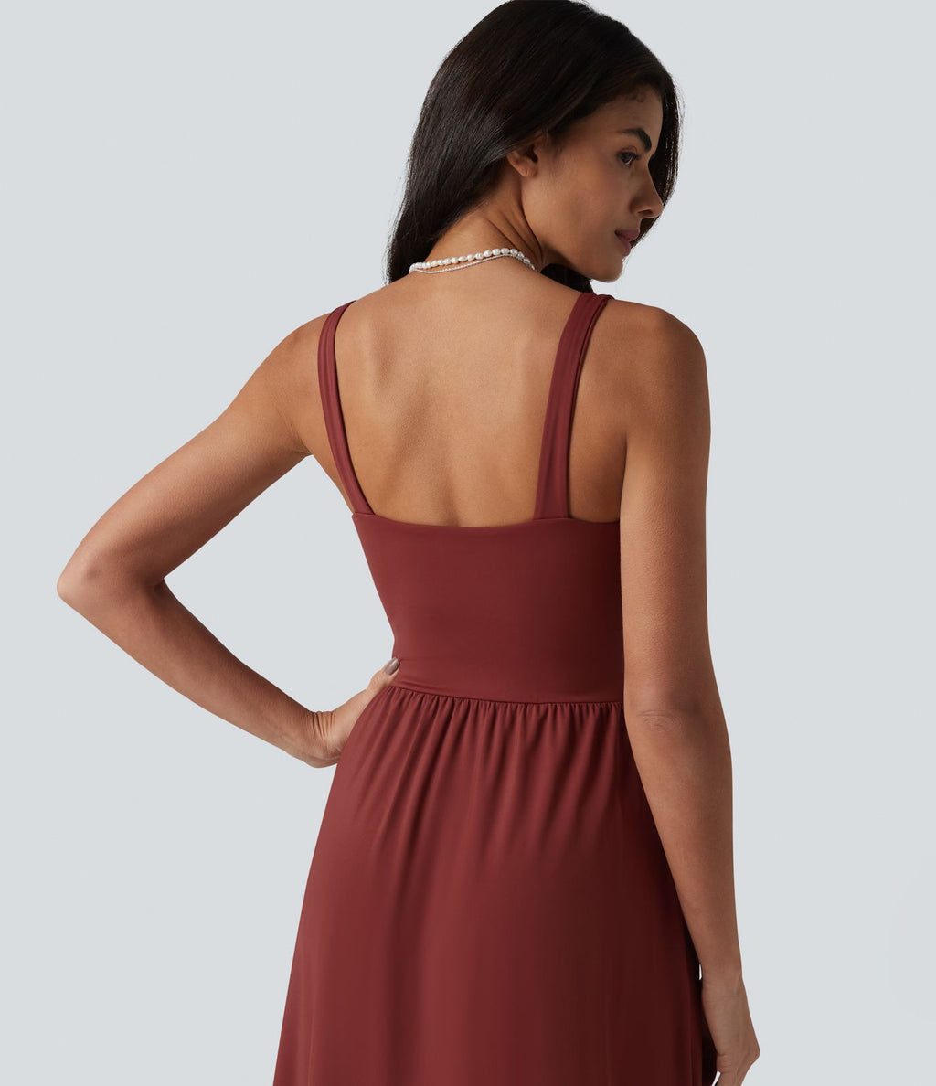 Robe midi SoftlyZero™ Airy effet frais InstantCool sans manches col V avec coques intégrées non amovibles et poches, bonnets E-G
