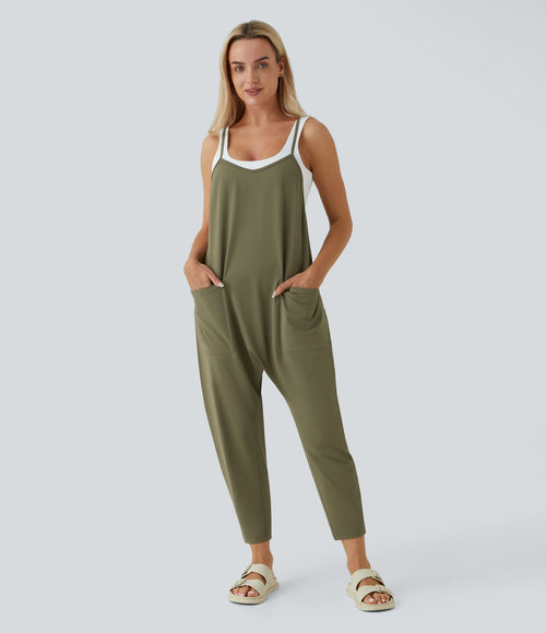 Combinaison Casual à Jambes Fuselées Chevilles Lâche Dos Nu Poches Multiples
