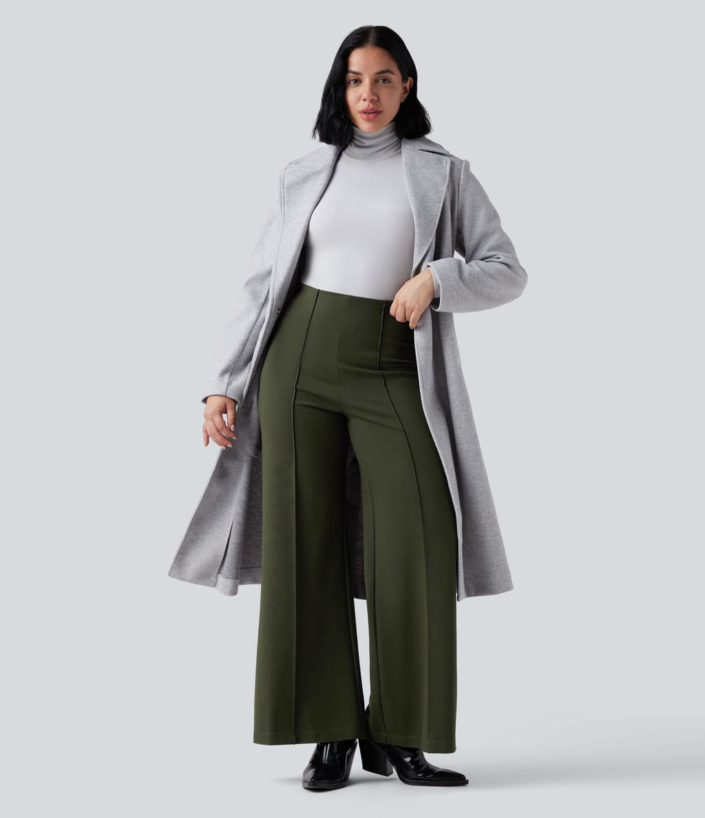 Pantalon tailleur évasé ample taille haute en ponte roma résistant