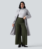 Pantalon tailleur évasé ample taille haute en ponte roma résistant