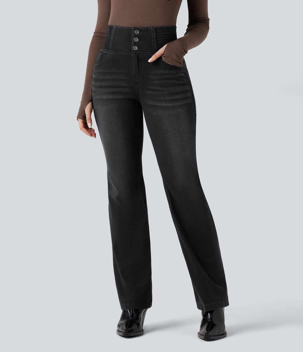 Jean évasé Halara Flex™ taille haute froncé avec poches