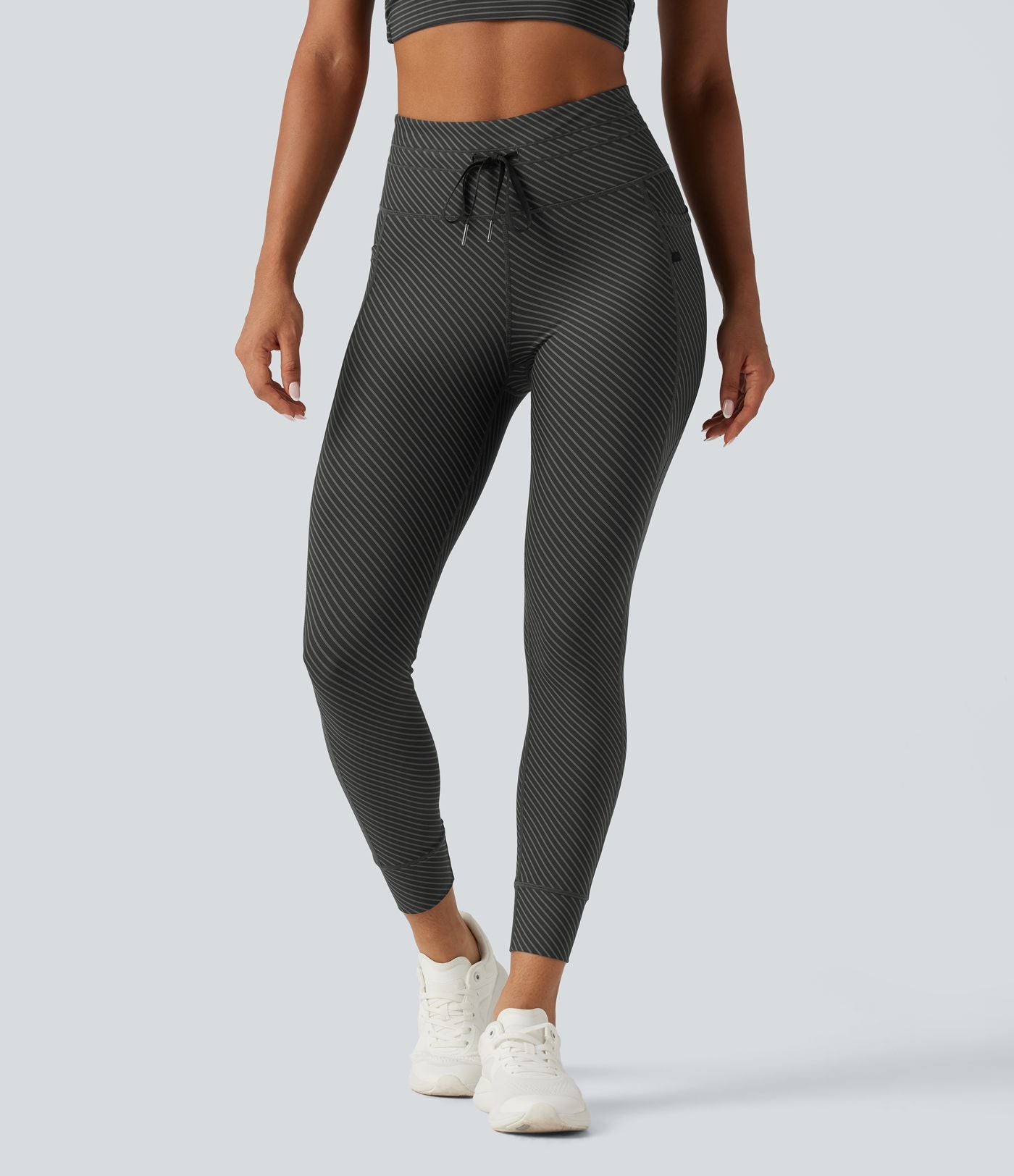 Legging de yoga taille haute en sergé rayé avec cordon de serrage et poches